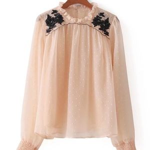 Frill Neck Sequined Detailed dot blouse